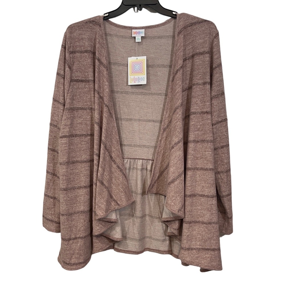 LULAROE‎ Nanette Cascading Cardigan Sweater Women 2XL Pink Stripe Fleece NEW - Picture 12 of 16